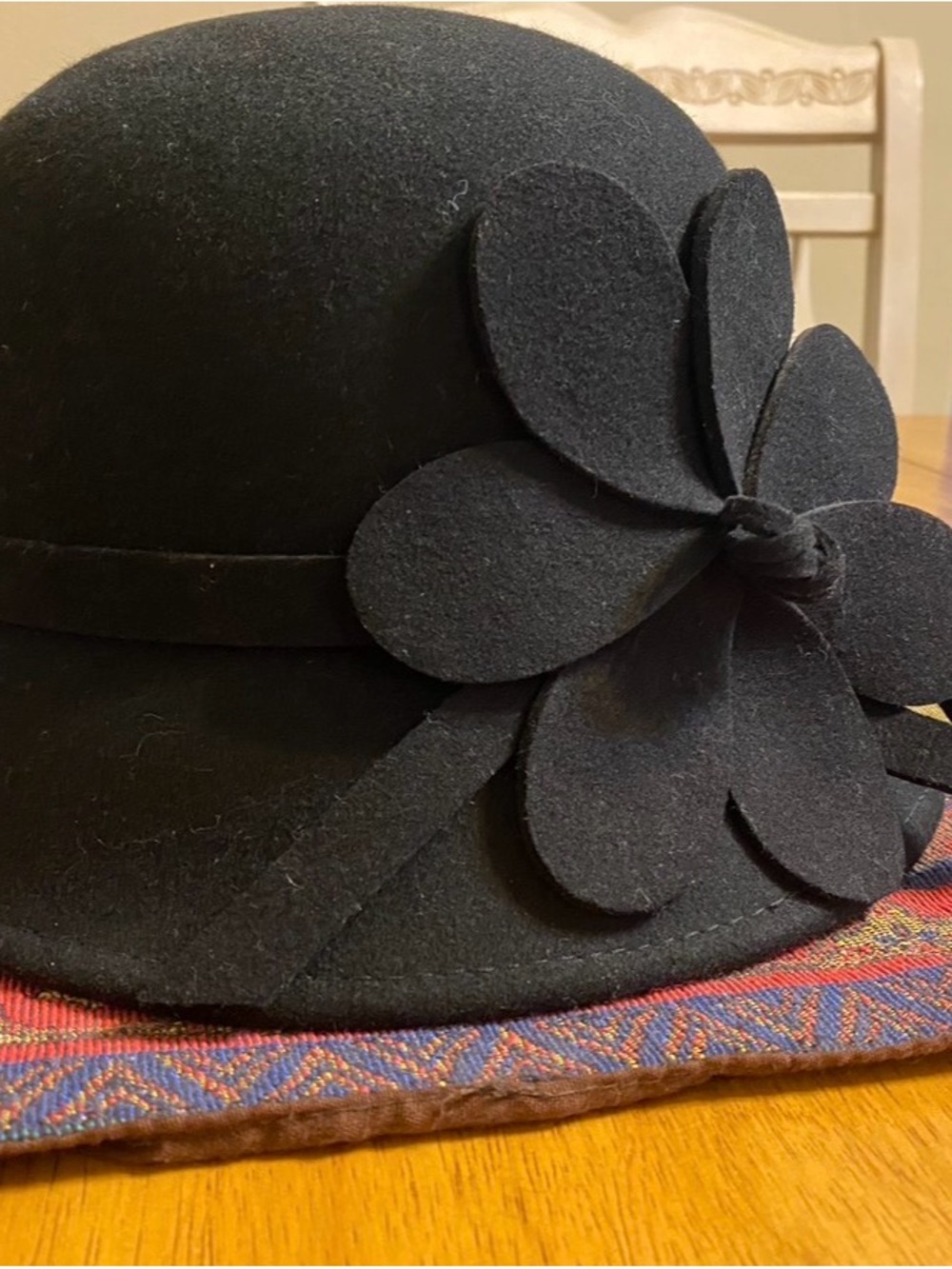 Magid Hats Black Wool Flower Cloche Hat - Classic Women’s Accessory